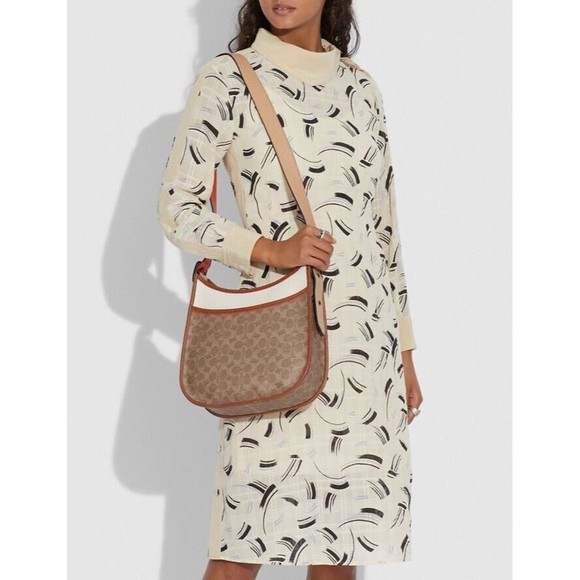 COACH EMERY Crossbody Colorblock Tan Signature Canvas Chalk Leather 686 NWT $395 - Picture 12 of 16